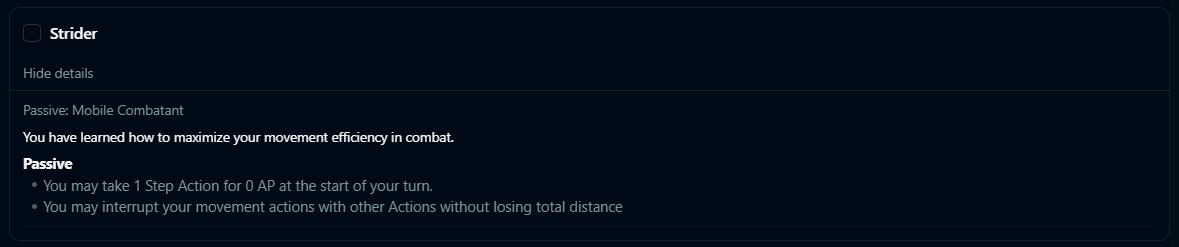 The Strider trait block