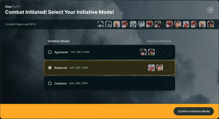 Combat Initiated! Select Your Initiative Mode